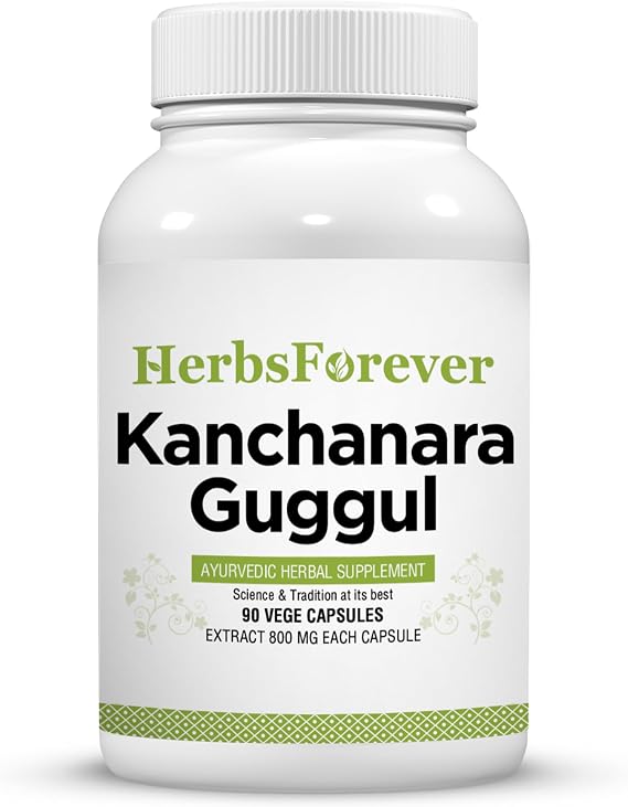 Herbsforever Kanchnara Guggul -Thyriods Balancing & Glandluar Lymphatic Health, Syst & Fiborid Care with Triphala & Trikatu & 4 Ayurvedic Herbs Extract | Traditional Authentic,90 Veg Capsules 800mg