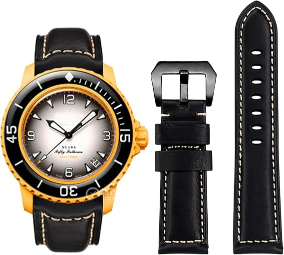 Stanchev Strap for Blancpain Swatch,22mm Soft Leather Waterproof Replacement Strap for Blancpain x Swatch Fifty Fathoms Men Women Band with Install & Remove Tool Kit