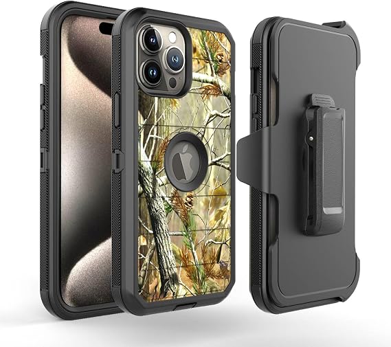 iPhone 14 Pro Max用に設計されたディフェンダーケース、保護ストライプディフェンダー耐衝撃ハイブリッドケース2層ハードカバーiPhone 14 Pro Max対応クリップ+迷彩ブラックツリー