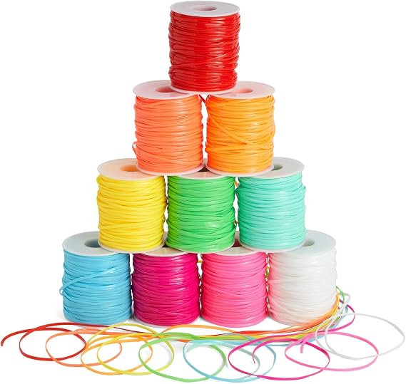 Juvale Lanyard String Rolls - Bracelet String for Friendship Bracelets & Anklets - Boondoggle Keychains & Gimp Cord - Colorful Neon Plastic Cord for Crafts - 10 Spools, 50 Yd Each