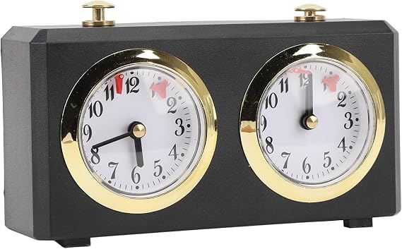 Analog Chess Clock Professional Wind Up Mechanical Timer Vintage Design Large Easy To Read Dials For Chess Tournaments And Chinese Chess Games ABS And Iron Construction 15.4 x 5.5 (Black)