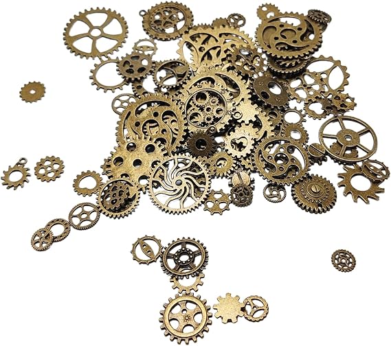 Elandy 100 g Assorted Retro Style Antique Steampunk Gears Charms Pendant Clock Watch Wheel Gear for Crafting DIY Jewelry Making Accessories