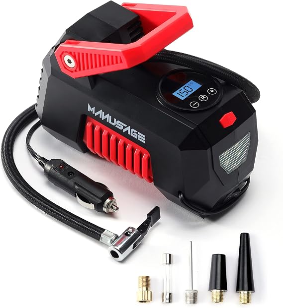 Manusage Air Compressor Tire Inflator Portable Air Pump for Car Tires, 150PSI Digital Air Compressor with LED Light 12V DC for Vehicle, Motorcycle, Bicycles, Inflate Balls