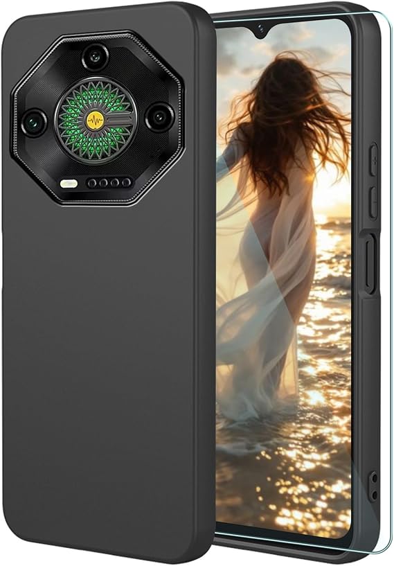 Case + [1 Pack] Screen Protector for Ulefone Armor 33 Pro,Black Silicone Cover Soft Case band Tempered Glass Film,for Armor 33 Pro Phone Cases - Black - M10