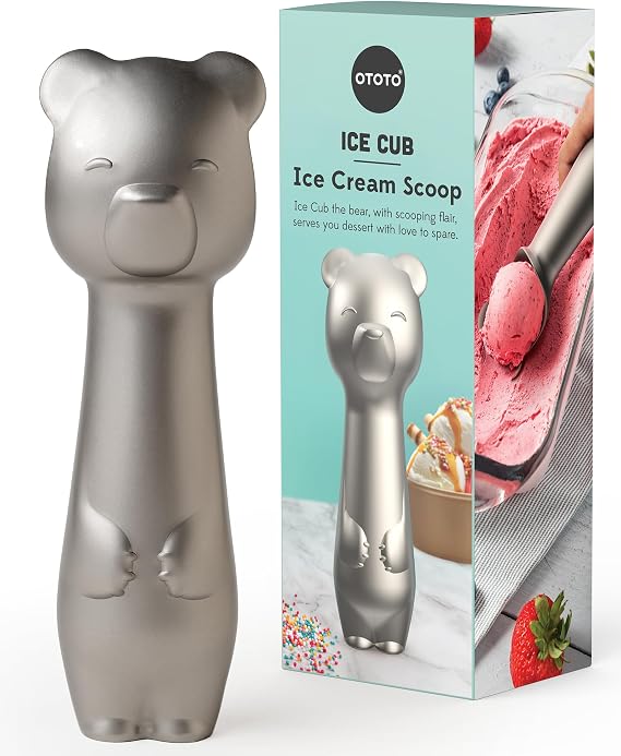 OTOTO Ice Cub Bear Ice Cream Scoop - Cool Kitchen Gadgets, White Elephant Gifts, Cute Kitchen Accessories, Funny Gifts, Stainless Steel Ice Cream Scooper, Cookie Dough Scoop, Cookie Scoop (Silver)