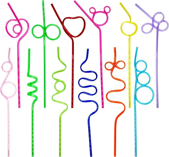 Silly Straws 24 Pcs Reusable Drinking Straws for Kids & Adults, Reusable Plastic Colorful Loop Curly Crazy Drinking Straws, Birthday Party Favor Summer Basket Stuffers, End of Year Student Gifts