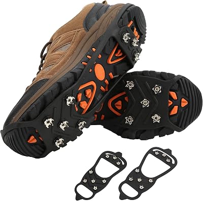 Ice Snow Grips for Shoes and Boots, Non Slip Spikes Shoe Cover with 8 Steel Studs Crampons, Walk Traction Cleats for Hiking Mountaineering Skiing Winter SportsM