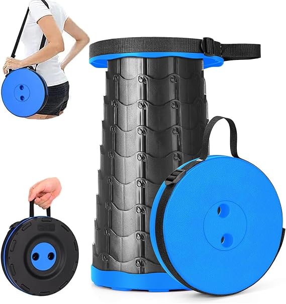 Portable Folding Stool, Telescopic Stool for Camping Fishing Hiking Travel Garden BBQ Outdoor Indoors, Lightweight Adjustable Plastic Retractable Collapsible Stools Max Load 220lbs (Blue)