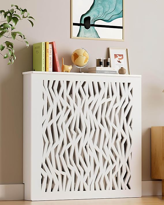 White Modern Radiator Covers Heater Steam Radiator Cover for Home, Heater Heating Side Stand Cabinet Shelf Bathroom Floor Cabinet for Living Room, Hallway(L23.6 xW27.6 xD5.9)