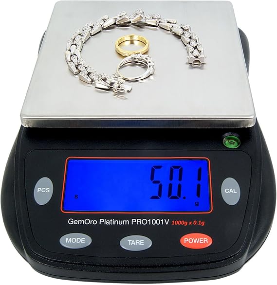 GemOro Platinum PRO1001V | Durable Precise Jewelers Countertop Portable Scale | Digital Precision Tool with Expert Professional Reading & Accuracy 1000g x 0.1g Readability (Black)