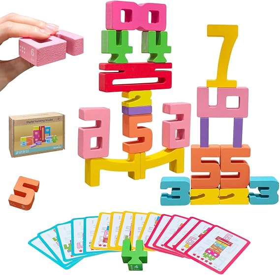 20Pcs Wooden Number Building Blocks,Montessori Number Blocks Math Learning Digital Building Blocks Digital Educational Counting Learning Toys for Parent-Child Interaction Skills Valentines Day Gifts