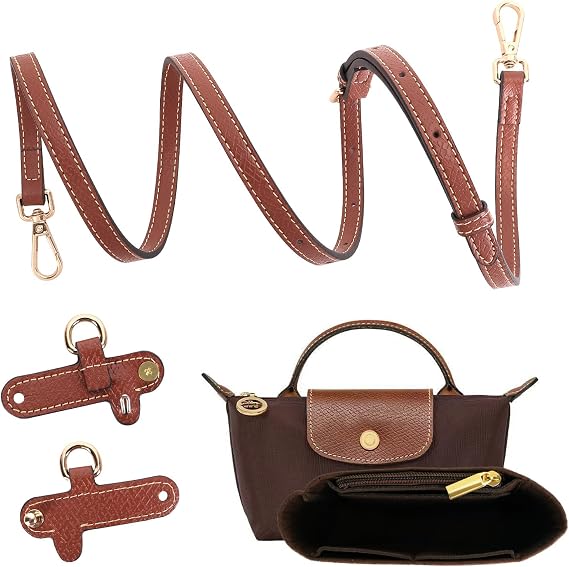 Longchamp çantası için omuz askısı, cüzdan organizatörü, deliksiz, uzunluğu ayarlanabilir deri yedek askı, çoklu cepli, el çantaları, Compact