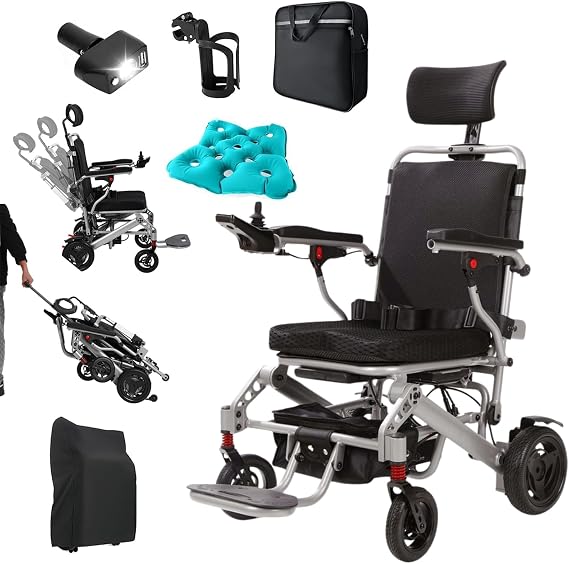 (280LBS Capacity) 2026 New Reclining Electric Folding Wheelchair with Telescopic Handle, Lightweight All Terrain Power Wheelchair for Adults, 500W Motor & 30 Mile Range, Air Transport Certification