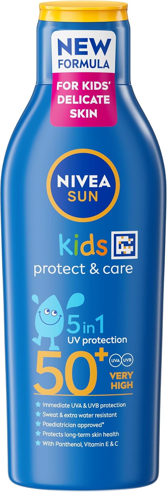 NIVEA SUN Kids Protect & Care SPF 50+ Lotion (200ml), Moisturising Sun Cream Protects Delicate Skin Against Sunburn and Long-Term UV Damage, Fast-Absorbing No White Cast Sun Lotion
