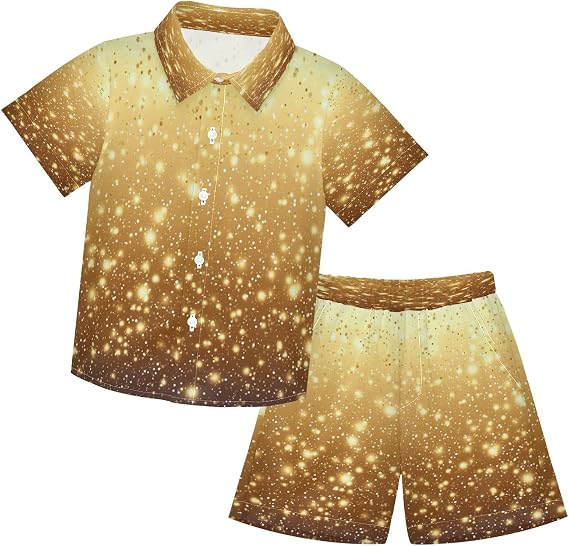 Boccsty Cream Butter Yellow Glitter Boy Summer Shorts Sets Hawaiian Toddler Boys T-Shirt & Pants 2 Pcs 3T