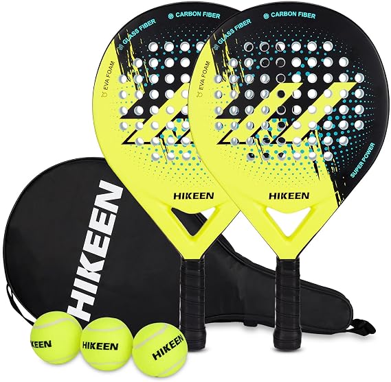 Hikeen Padel Racket,Carbon Fiber Surface with EVA Memory Foam Core,Paddle Racket with 3 Tennis Balls and Portable Bag for Adults and Teenagers