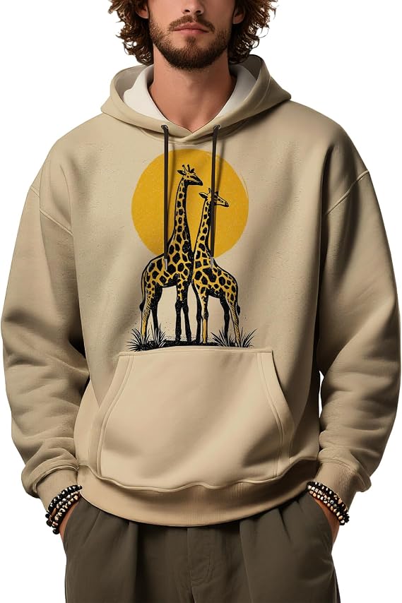 QANSI Mens Animal Print Hoodie Pullover Long Sleeve Unisex Graphic Sweatshirts Hoodies Casual Fall Novelty Streetwear Top