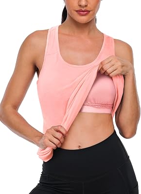 SeSe Code Womens Racerback Workout Yoga Tank Tops with Built-in Padded Shelf Bra