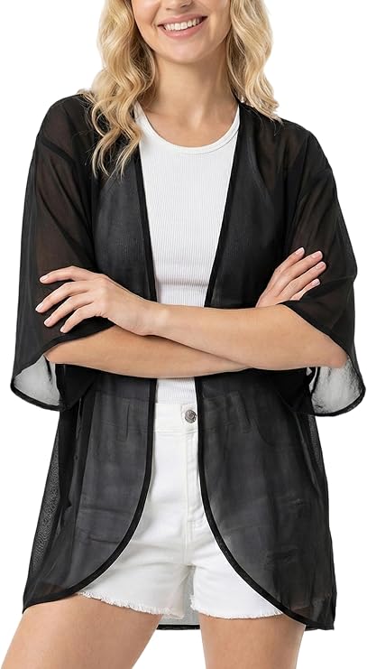 Womens Floral Chiffon Kimono Cover Up for Beach and Pool