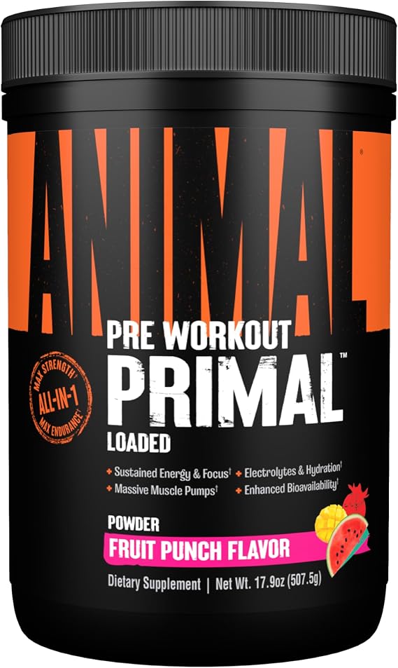 Animal Primal Pre Workout Powder for Men & Women | Fruit Punch 25 Serving