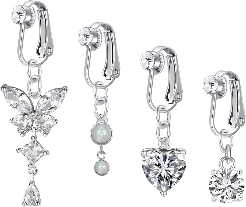 MODRSA Fake Belly Piercing Fake Belly Ring Fake Belly Button Ring Fake Belly Rings Fake Belly Button Piercing Clip on Belly Button Rings Silver Gold