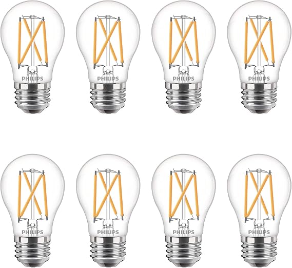 Philips LED Flicker-Free A15 Light Bulb, EyeComfort Technology, Dimmable Warm Glow Effect, 350 Lumen, 2700-2200K, 3.8W=40W, E26, Title 20 Certified, 8-Pack,Soft White