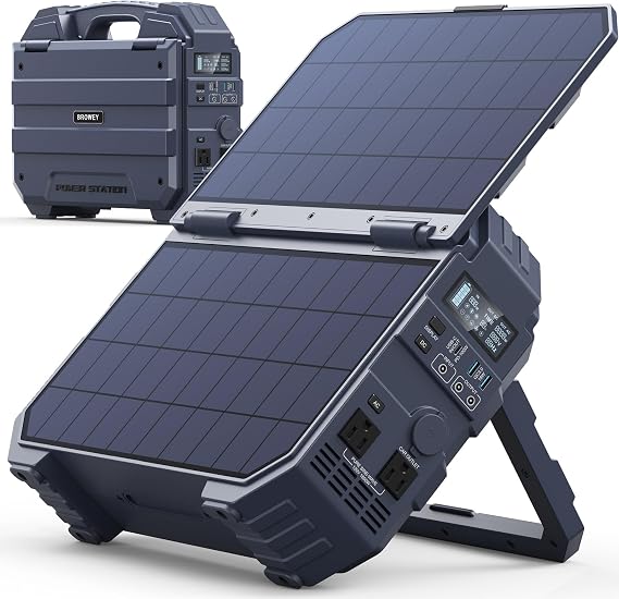 BROWEY 1600W (3200W Peak) Portable Power Station with Built-in Solar Panel
