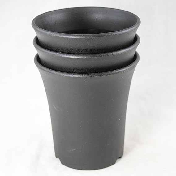 3 Japanese Round Black Plastic Cascade Bonsai Pot, Orchid Planter - 4.75"x 4.75"x 5" (3X#4)