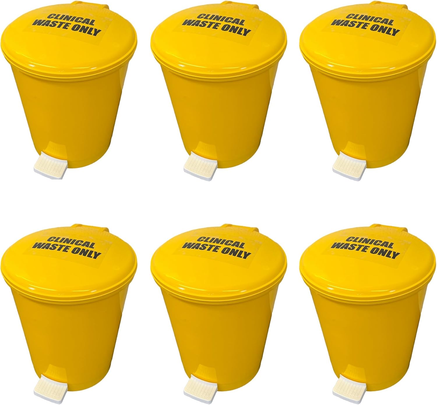 Chabrias Ltd White Waste Bin With Removable Liner, 3-40 Litre, Recycling Bin, Commercial Utility Waste, Pedal Bin, Indoor Bins For Kitchen, (Yellow Clinical Waste, 20 Litre (6 Pack))
