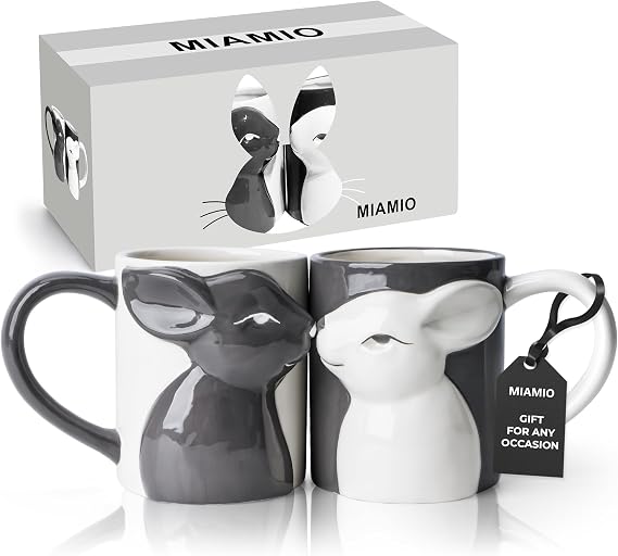 MIAMIO - Kissing Rabbit Mug Set of 2 (13 oz) Gifts for Easter or Christmas