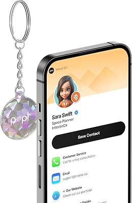 Popl Keychain Digital Business Card - Instantly Share Contact Info, Social Media, Payment, Apps and More - Compatible with iPhone and Android - Features NFC Tap and QR Scan Diamond QR