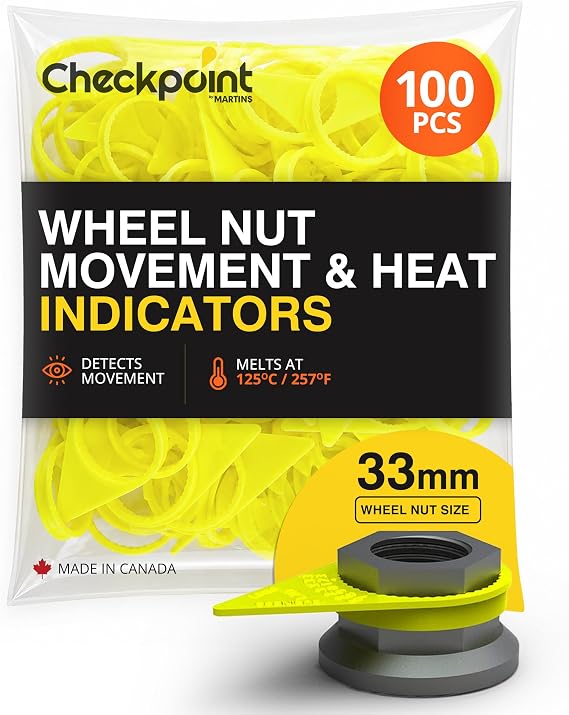 Checkpoint 33 mm Wheel Nut Indicators Yellow 48-Tooth Lug Nut Safety Indicators, Heat & Movement Detection for Commercial Trucks, Fleets & Trailers (100 Pack)
