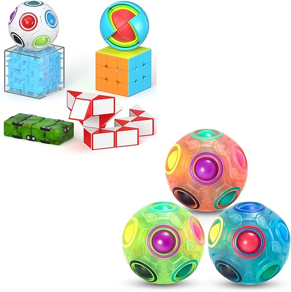 Vdealen Fidget Brain Teaser Toy for Kids & 3 Pack Magic Rainbow Puzzle Ball