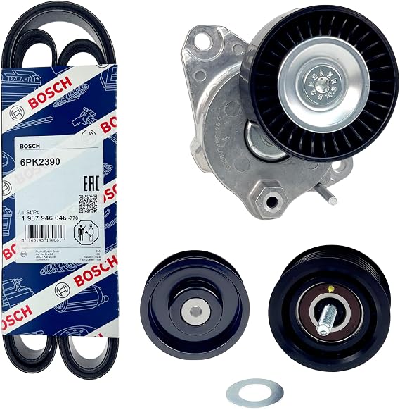 Drive Belt Kit w/Tensioner Assembly & 2 Idler Pulleys for Mercedes C300 (08-12)