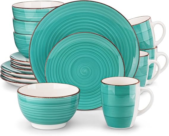 vancasso, BELLA Series, Classqiue Porcelain Tableware, Vintage Rustic Earthenware, Green, 16 Pieces