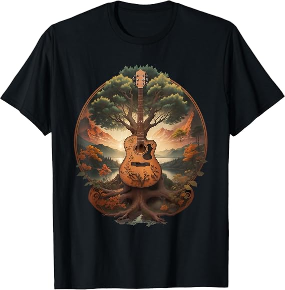 Tree of Life Acoustic Guitar By The Lake T-Shirt