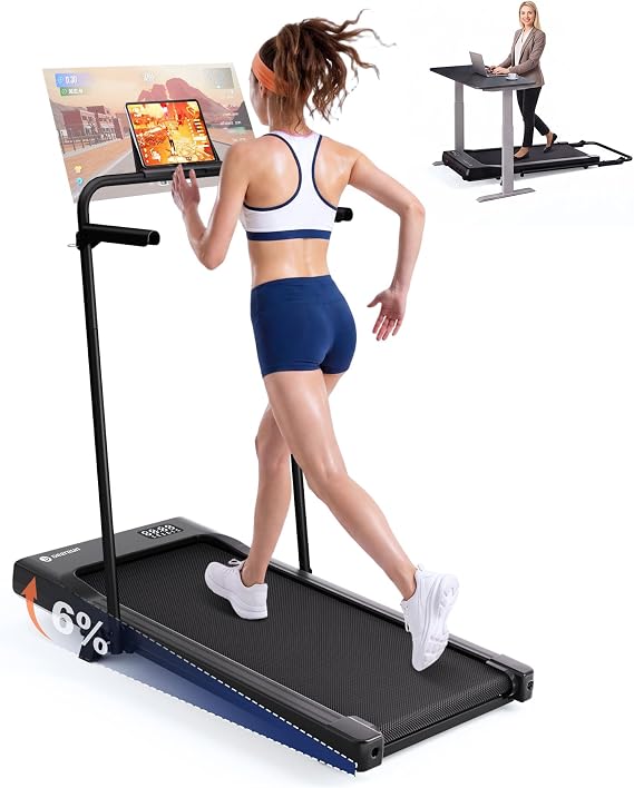 DeerRun Walking Pad Treadmill with Incline & Handle Bar