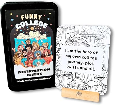 MindScience Funny College Affirmation Cards and Coloring Kit – Motivational Gifts for Students, Bonus Audio Affirmations & More - For People Chasing their Dreams