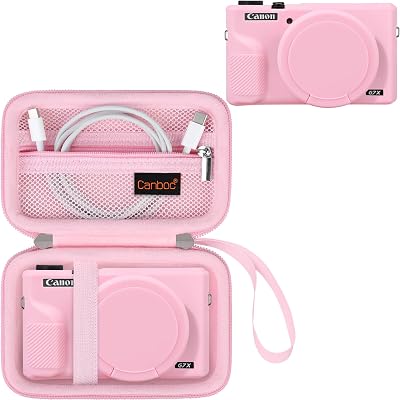 Canboc Case for Canon PowerShot G7X Mark III Digital Camera, 1 Hard Carrying Case  1 Soft Silicone Cover with Removable Lens Cover, Pink Case Only