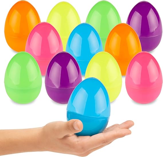 PREXTEX 3.5 Unfilled Easter Eggs, 12 pcs Empty Plastic Eggs Fillable with Candy, Presents for Toy Basket - Easter Decorations, Toy Egg Basket - Boys and Girls