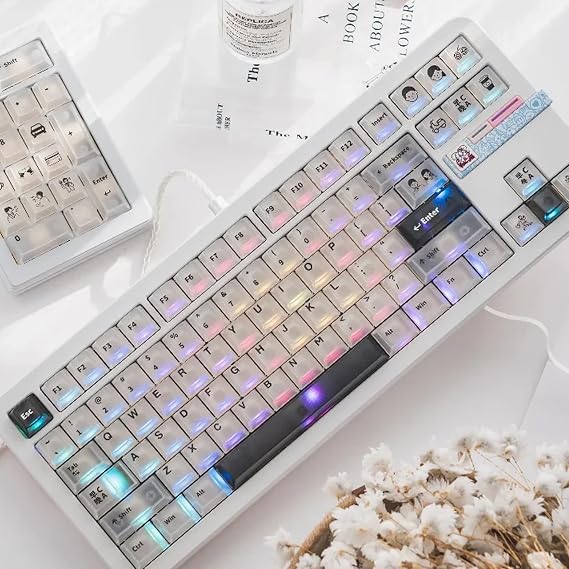 mintcaps 151 Keys Transparent Cherry Profile Keyboard Keycaps, Backlit Crystal PC Keycap Set, Custom Keycaps 75 Percent Shine Through RGB Mechanical Keyboard