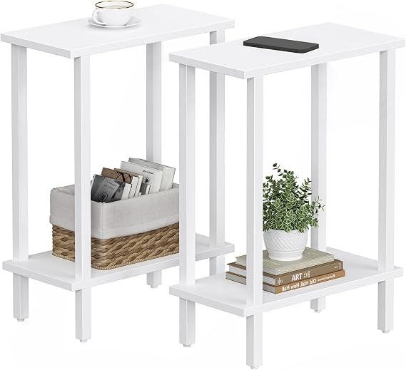 TUTOTAK Small Side Table, Narrow End Table, Set of 2, Skinny Sofa Table, Slim Nightstand, Living Room, Bed Room, White TB01BW0622EU