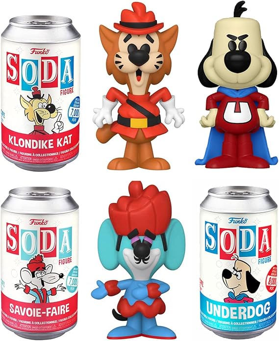 Animated Retro Cartoon Figures Klondike Kat Bundled with Savoir Faire Tin Can Soda + Fearless Underdog Character 3 Items