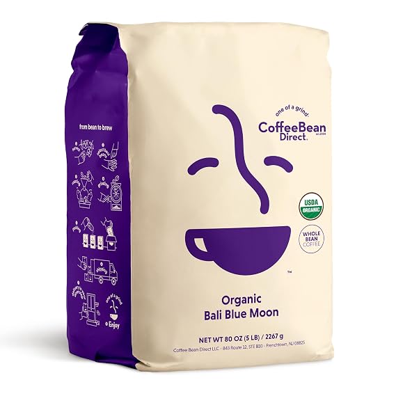 Coffee Bean Direct Organic Bali Blue Moon, Whole Bean, 5lb Bag