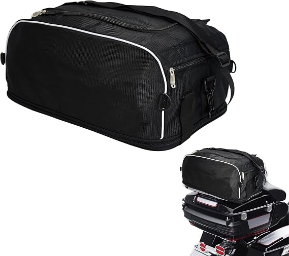 Motorcycle Weather Resistant Collapsible Tail Trunk Travel Rear Luggage Rack Bag Fit for Harley Touring Street Road Electra Glide Road King Nylon Black
