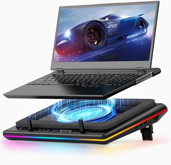 Patented "2025 New Era" Llano Laptop Cooling Pad with Cooling Fan and Cooling Stand Turbo Boost Technology/Air Cooling/Stepless Wind Volume Adjustment/RGB Light/3 in 1 USB Hub/LED Display 90-Second