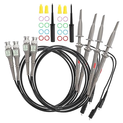 Sumnacon 4 Pcs 100 MHz 300V DC High Sensitivity Oscilloscope Clip Probes | Oscilloscope Probe 10:1 and 1:1 Switchable with Mini Alligator Clip and Ground Lead