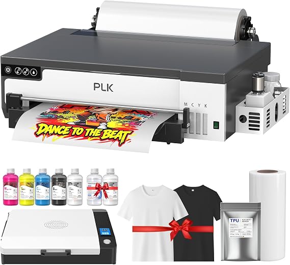 PLK A3 DTF Printer with XP600 Printhead&Roll Feeder, Double Printing Speed, Upgraded L8058 DTF with White Ink Stirring System,100% Transfer for Custom T-Shirt/Textile Printing(A3 Printer+Oven)