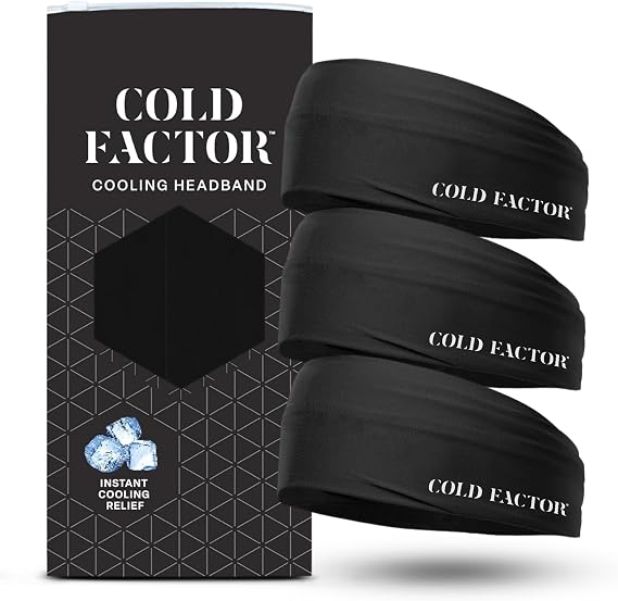 COLD FACTOR Cooling Headband for Women and Men UPF 50+ Advanced Evaporative Comfort, Instant Cooling Sweatband for Outdoor Sports, Fitness, Yoga, Hiking, Running, and Workout