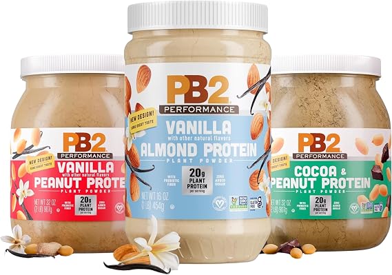 PB2 Performance Protein Powder Bundle - 2 lbs Dutch Cocoa Peanut, 2 lbs Madagascar Vanilla Peanut, 1 lb Madagascar Vanilla Almond - Vegan, Non-GMO, Gluten-Free, Non-Dairy, High Protein [Pack of 3]
